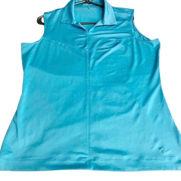 Nike Golf Womens Sz L Dri-FIT Blue Sleeveless Vented V-Neck Stretch Polo - Picture 1 of 8